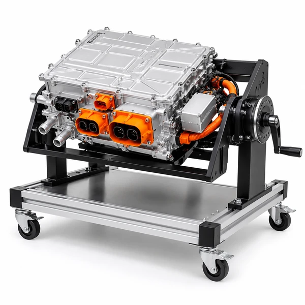 EV electronic control assembly mounted on a tilting training stand