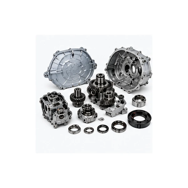 Disassembled EV motor and gearbox components for training