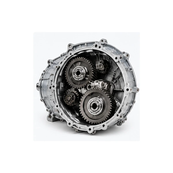 Internal gears inside a cutaway electric vehicle gearbox
